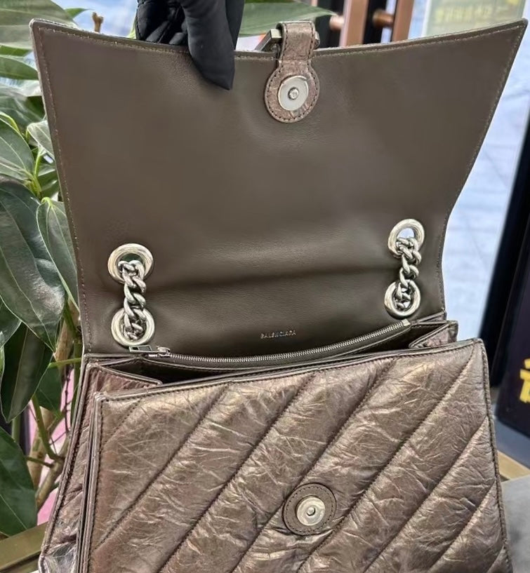Pre-owned Certified Balenciaga Crush Chain Bag Medium Golden Metallic Quilted Calfskin, w/ tags, dust bag