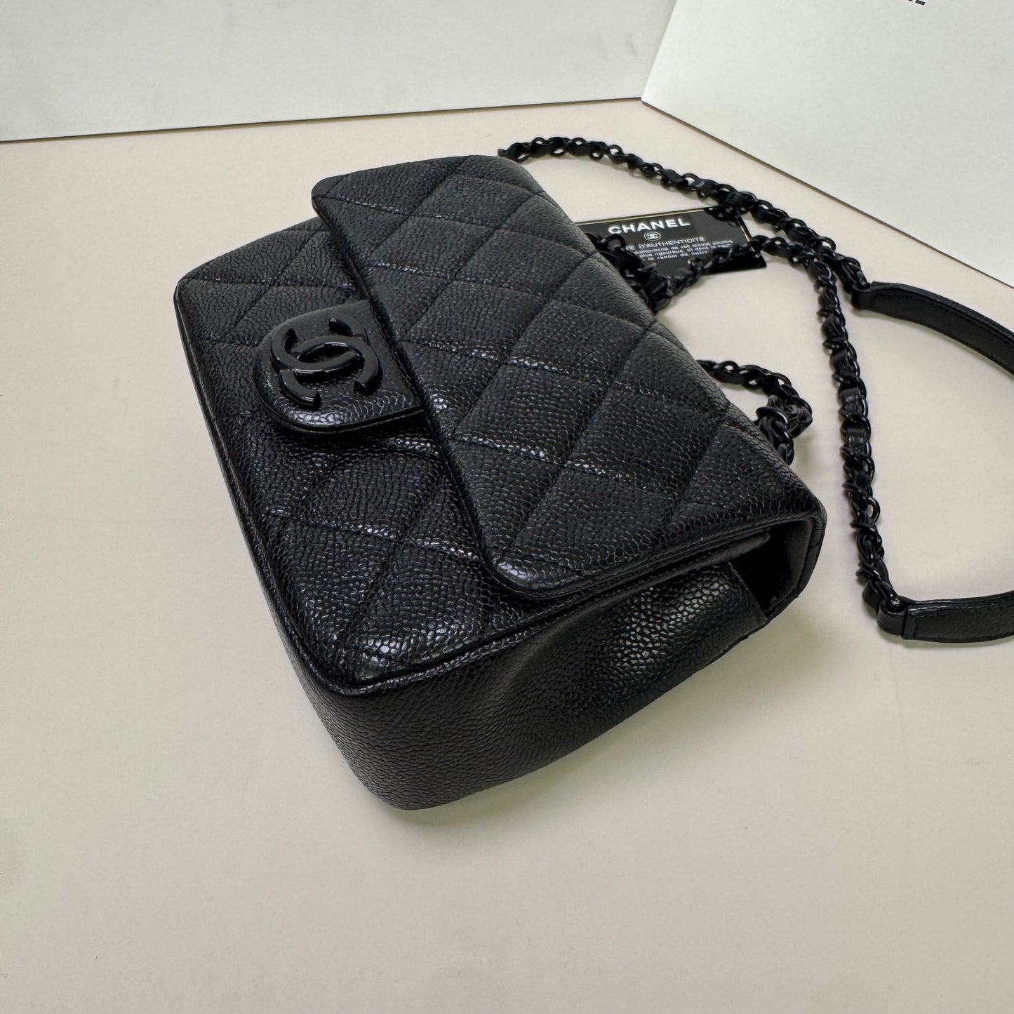 Pre-owned Certified Chanel Incognito Mini Square So Black Caviar Leather, 2020, w/ Full Set - Chanel card, box, dust bag