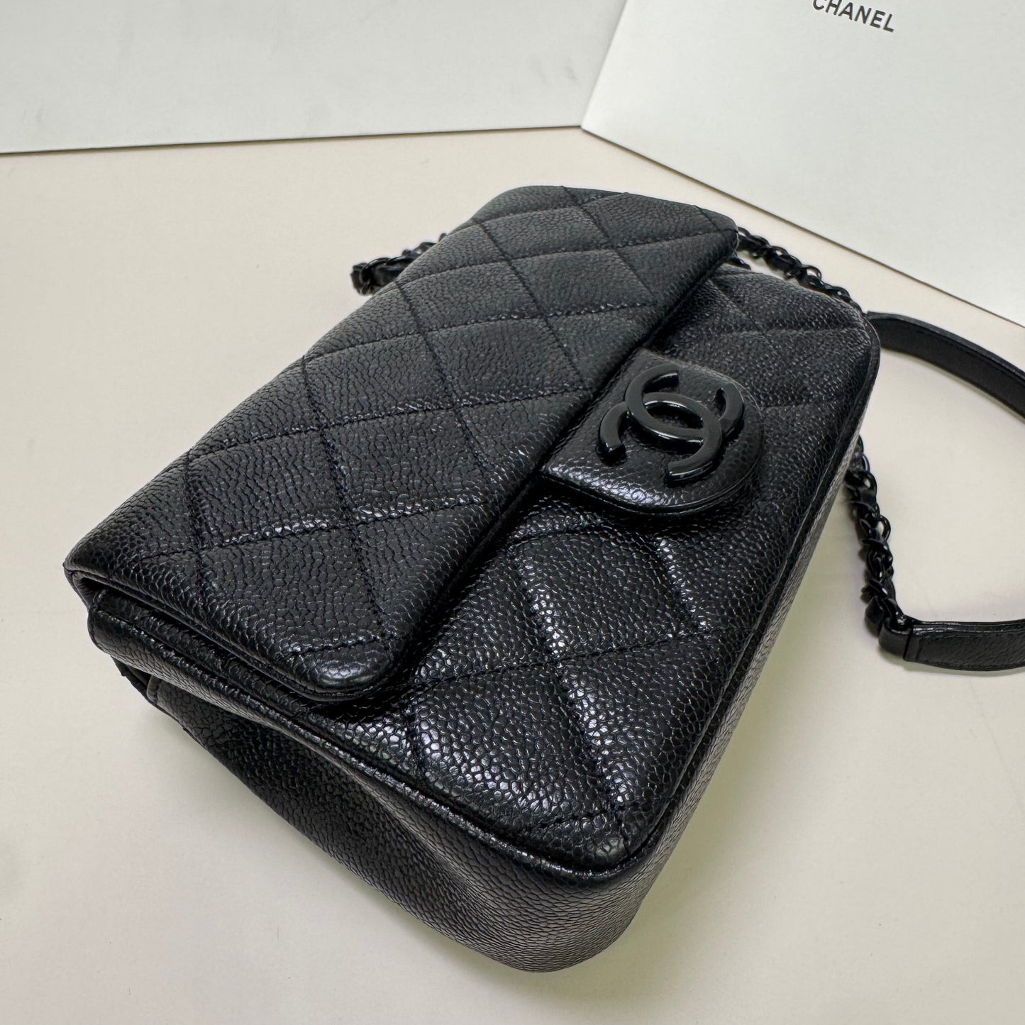 Pre-owned Certified Chanel Incognito Mini Square So Black Caviar Leather, 2020, w/ Full Set - Chanel card, box, dust bag