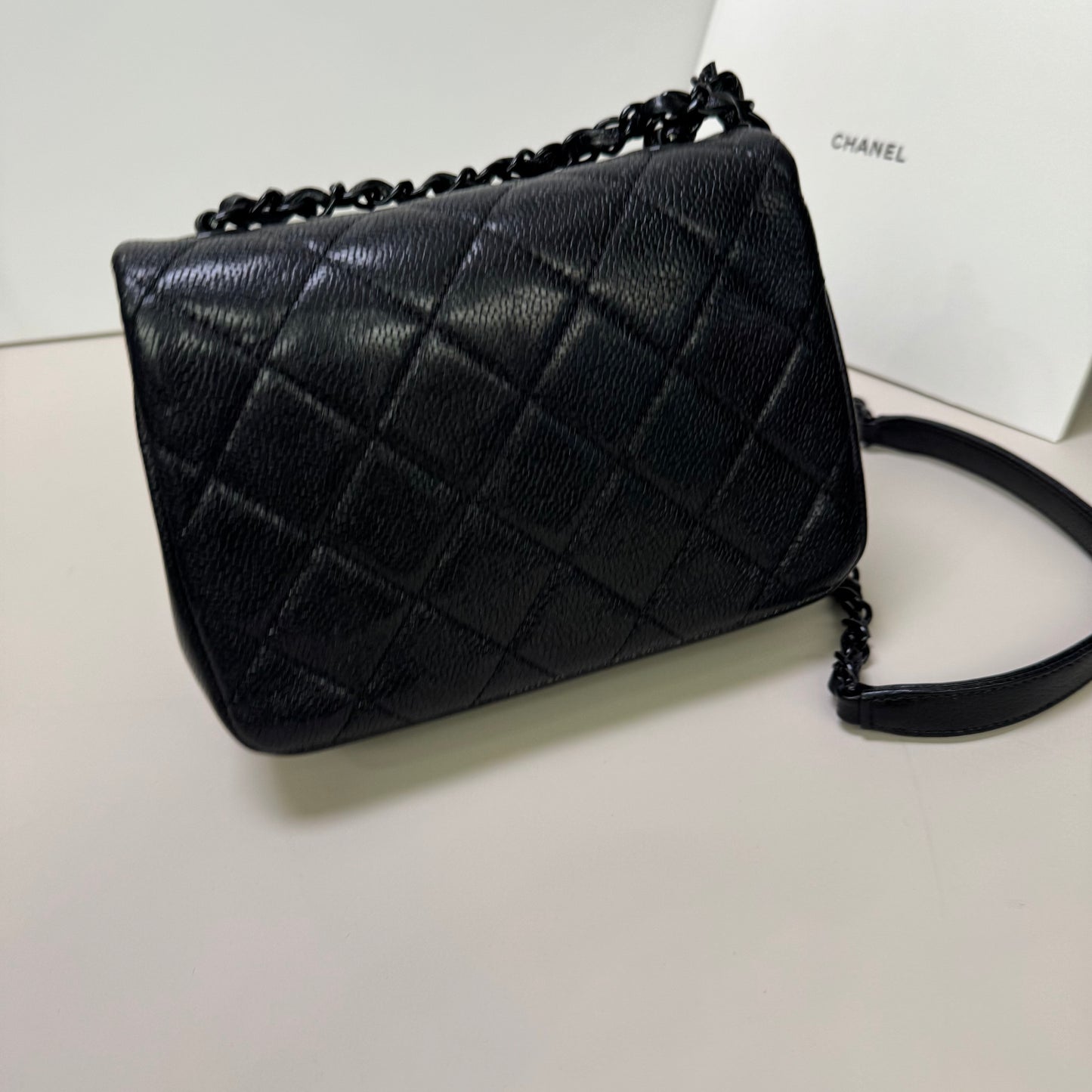Pre-owned Certified Chanel Incognito Mini Square So Black Caviar Leather, 2020, w/ Full Set - Chanel card, box, dust bag
