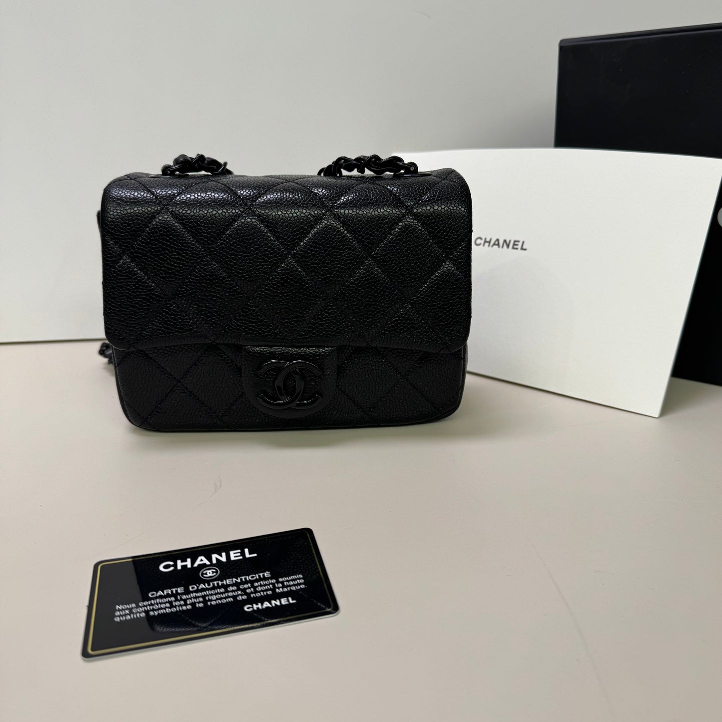 Pre-owned Certified Chanel Incognito Mini Square So Black Caviar Leather, 2020, w/ Full Set - Chanel card, box, dust bag