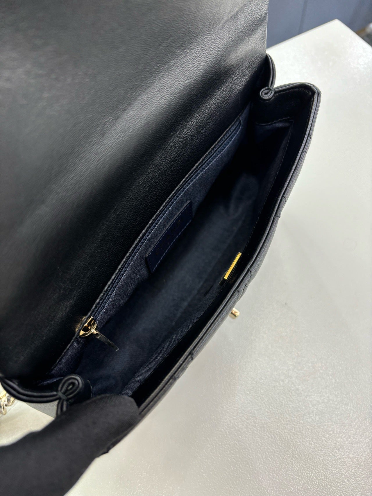 Pre-owned Certified Chanel 22C Mini Flap Chain Top Handle in Black Lambskin with Light Golden Hardware, 2022 microchipped, w/ full set - box, dust bag