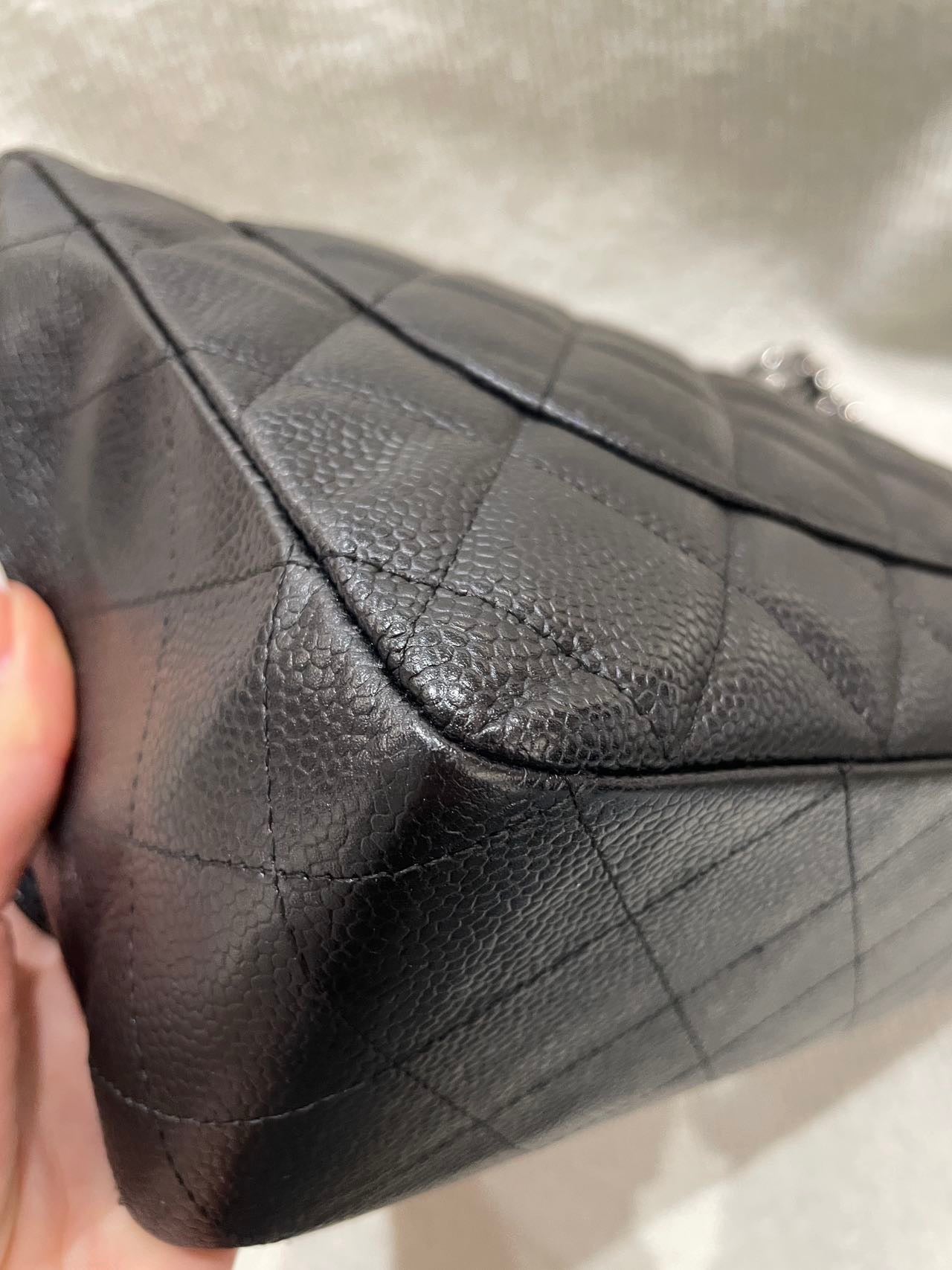 Pre-owned Certified Chanel CF Single Flap Jumbo Black Caviar Leather with Silver Hardware, 2008-2009, w/ Chanel dust bag, sticker inside