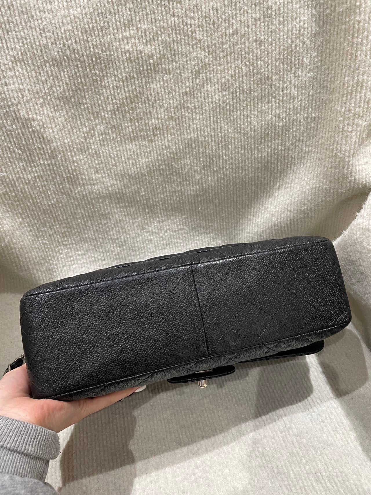 Pre-owned Certified Chanel CF Single Flap Jumbo Black Caviar Leather with Silver Hardware, 2008-2009, w/ Chanel dust bag, sticker inside