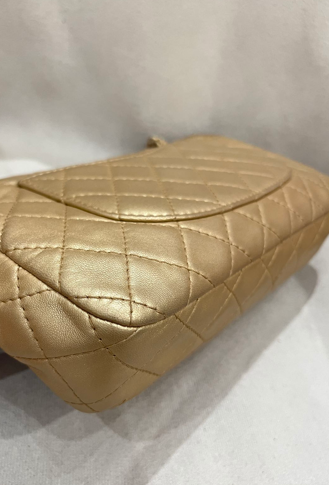 Pre-owned Certified Chanel Medium CF Single Flap Golden Metallic Lambskin with Precious Stone CC and Golden Hardware, 2011, w/ box, dust bag