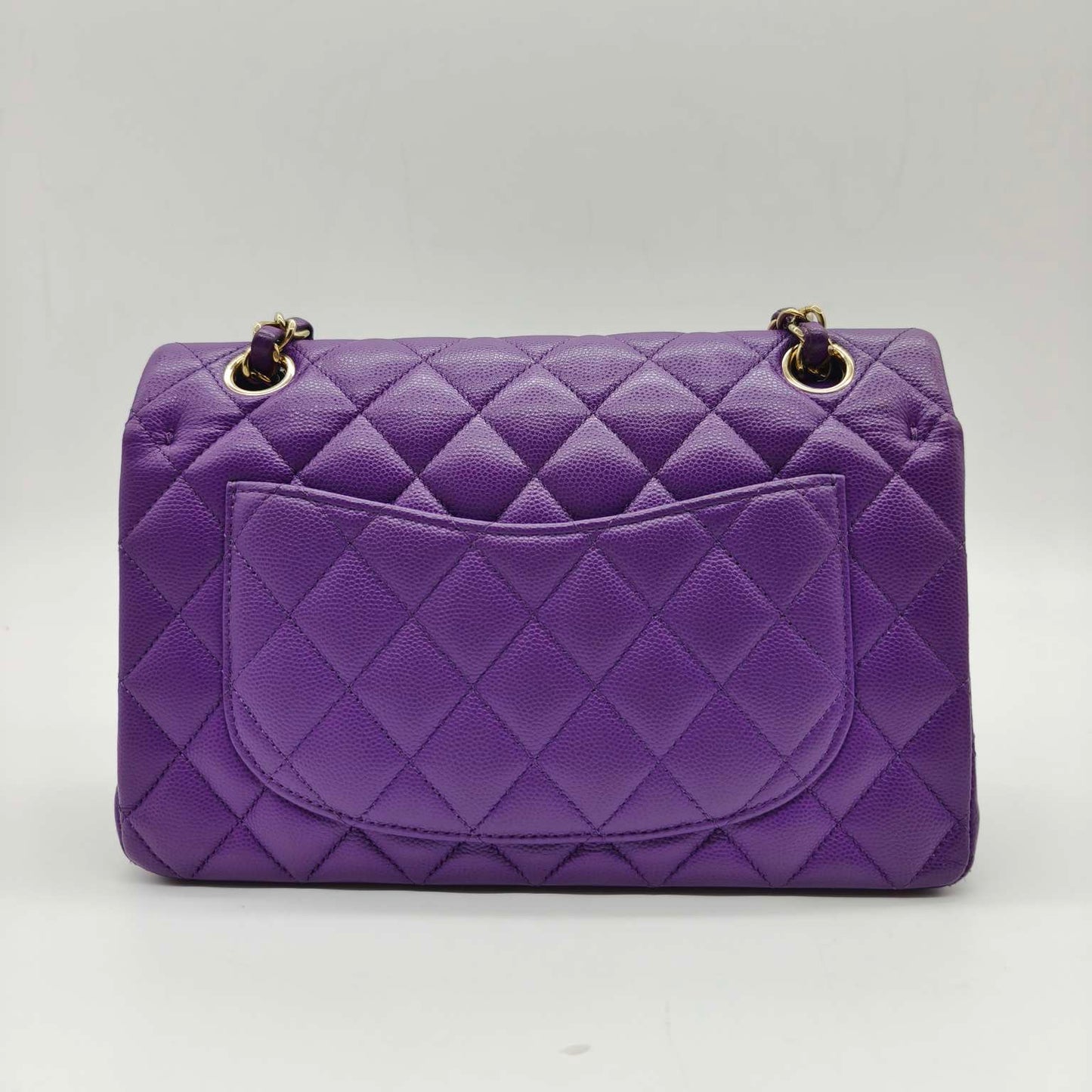 Pre-owned Chanel Classic Flap Small Double Flap Limited Seasonal Edition Royal Purple Caviar Leather Golden Hardware, Microchipped 2022, w/ full set