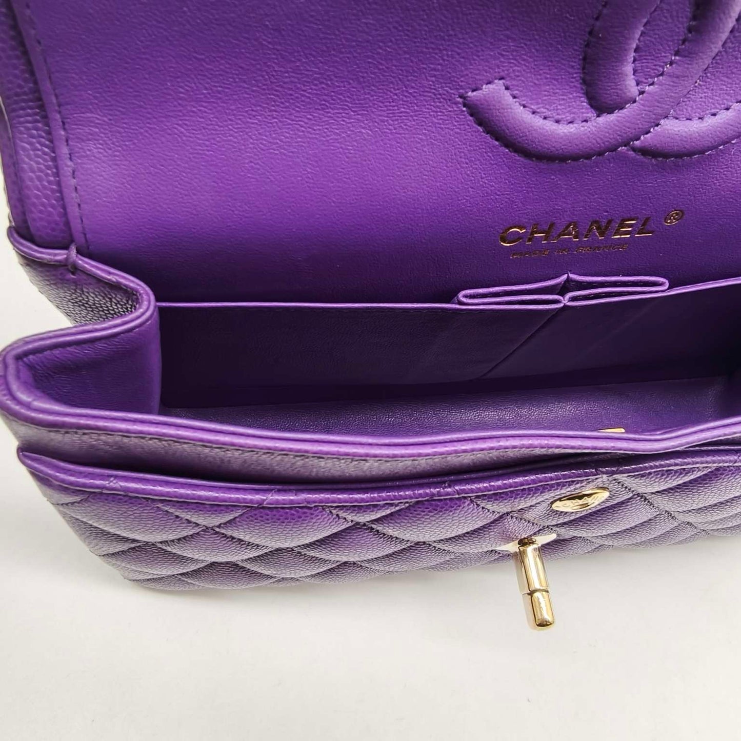 Pre-owned Chanel Classic Flap Small Double Flap Limited Seasonal Edition Royal Purple Caviar Leather Golden Hardware, Microchipped 2022, w/ full set