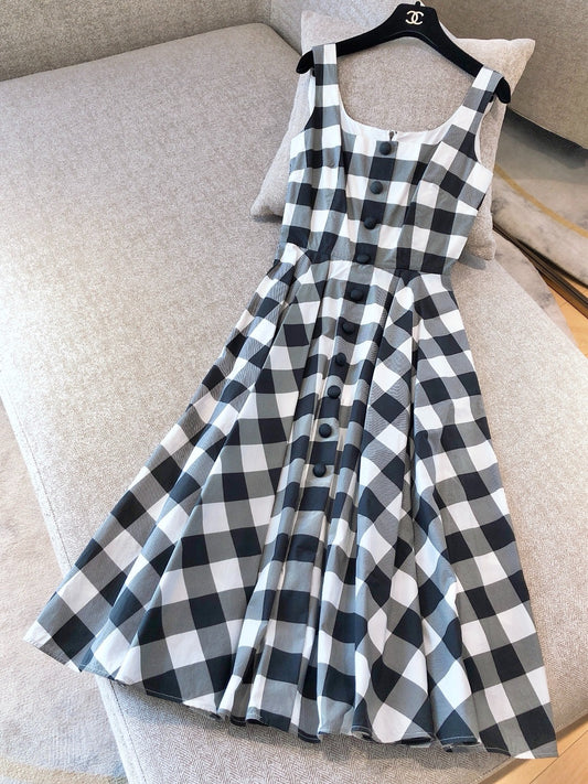 Pre-owned Dolce & Gabbana Long Summer Dress Black & White checkers, Size 38