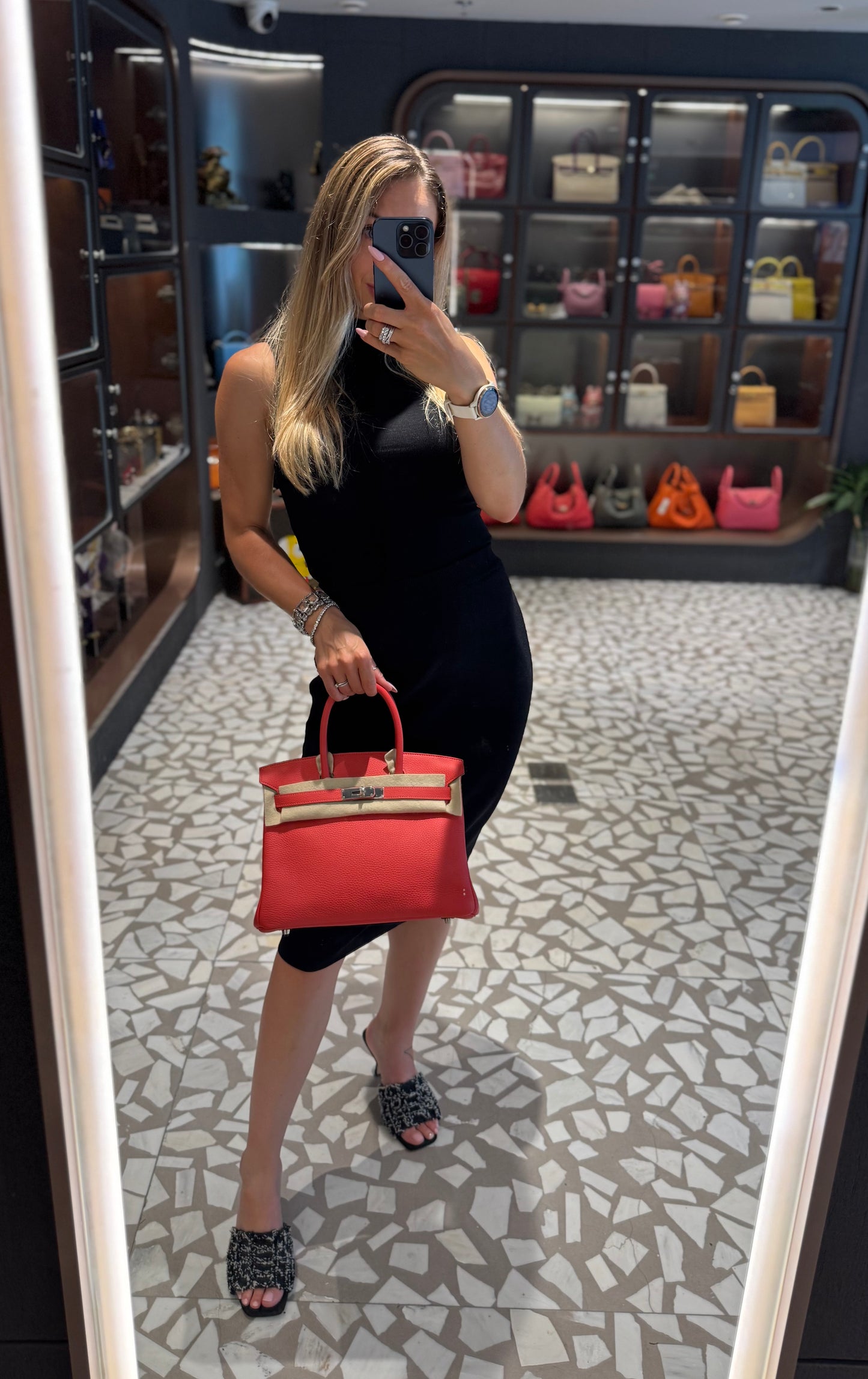 Pre-owned Certified Hermes Birkin 30 Rouge Pivoine 2R Togo Silver Hardware, 2015 (T), w/ Dust bag, lock&key