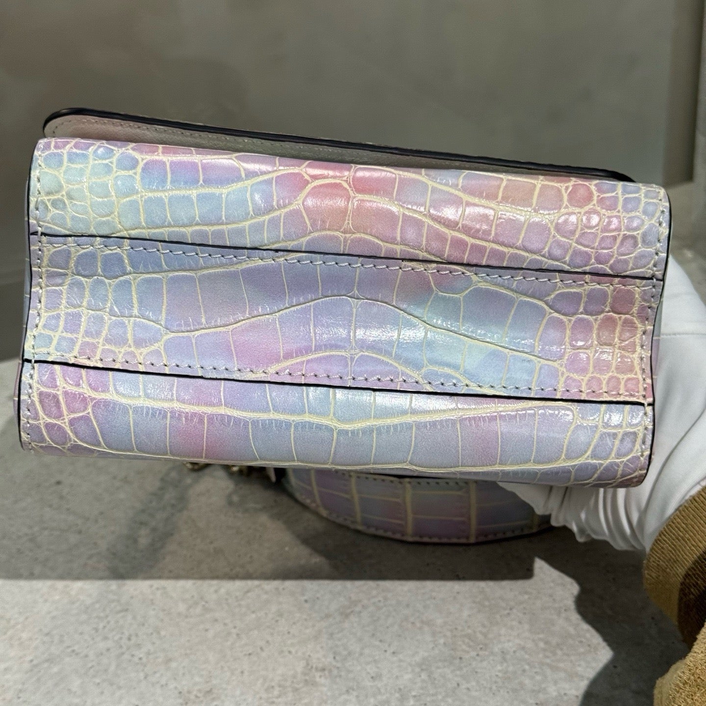 Pre-owned Certified LV Louis Vuitton PM Twist in Natural Alligator Multicolore Rainbow Light Golden Hardware, Microchipped, Full Set