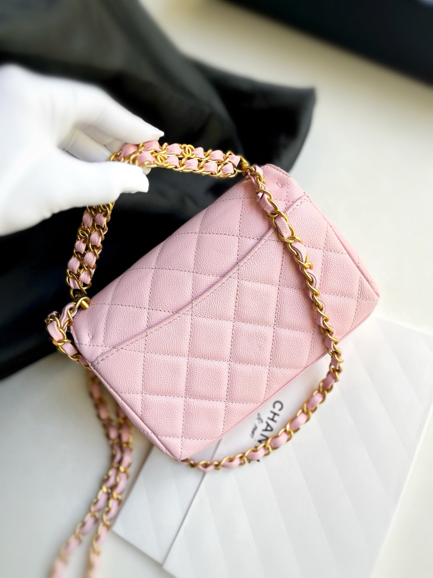 Pre-owned Certified Chanel 25P Flap Top Handle Sakura Pink Caviar Leather Golden Hardware, 2025, w/ full set - Chanel Box, Dust Bag