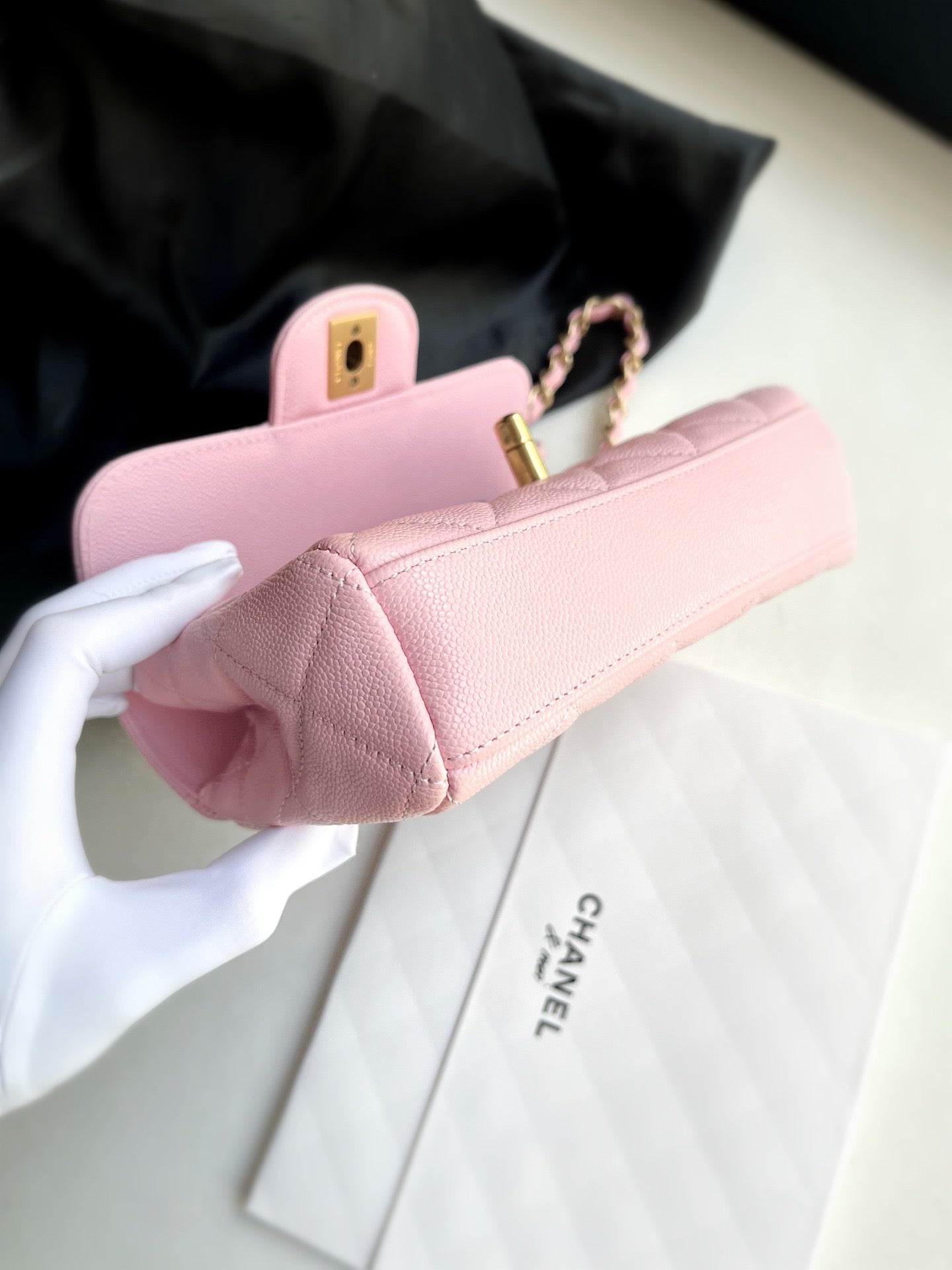 Pre-owned Certified Chanel 25P Flap Top Handle Sakura Pink Caviar Leather Golden Hardware, 2025, w/ full set - Chanel Box, Dust Bag