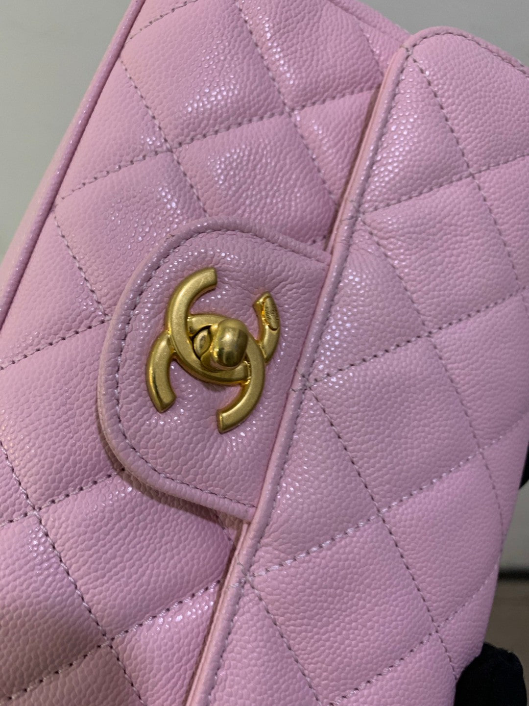 Pre-owned Certified Chanel 25P Flap Top Handle Sakura Pink Caviar Leather Golden Hardware, 2025, w/ full set - Chanel Box, Dust Bag