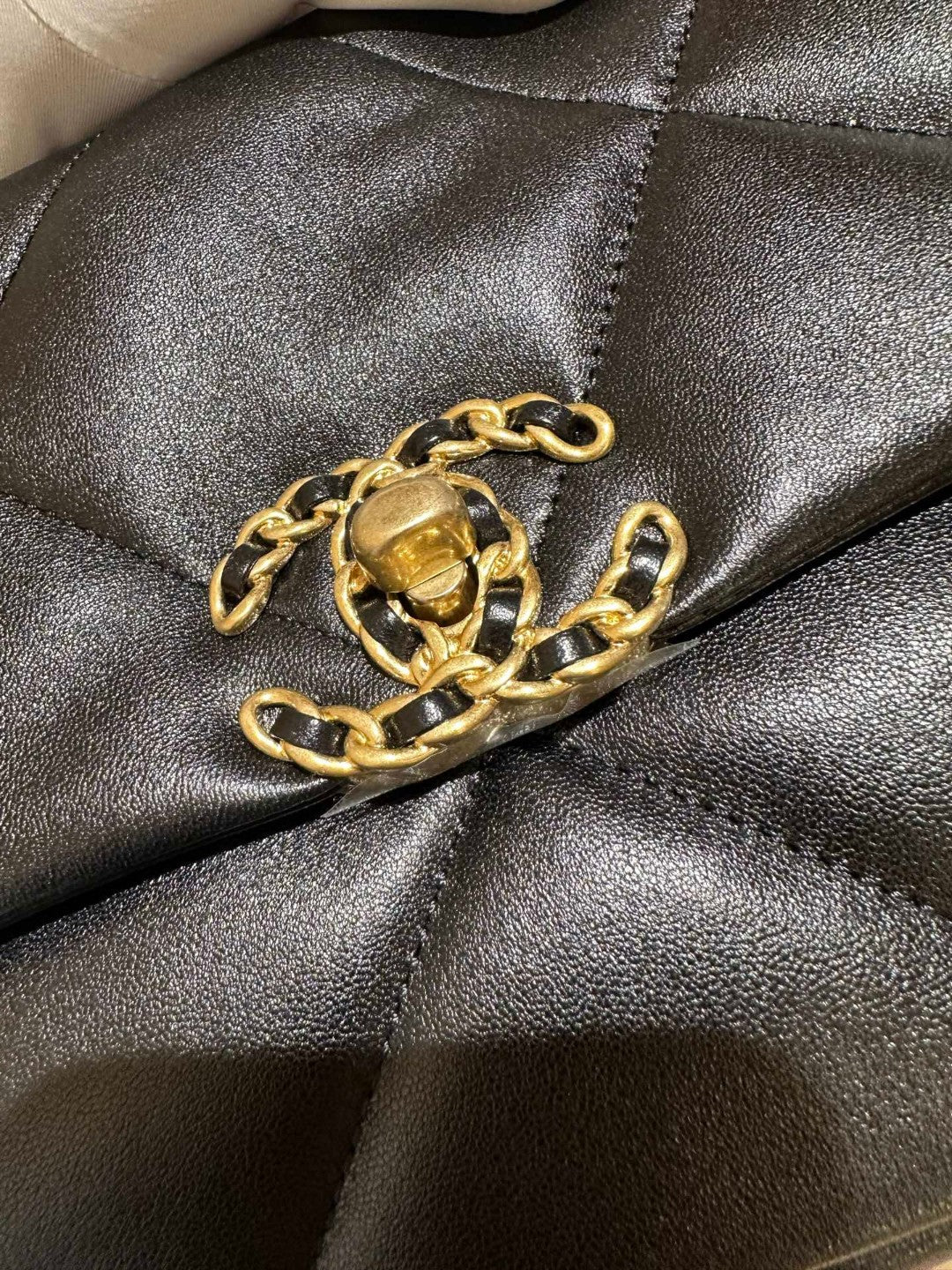 Pre-owned Certified Chanel Small 19Bag Black Lambskin Golden hardware, microchipped, w/ Full set - box, dust bag