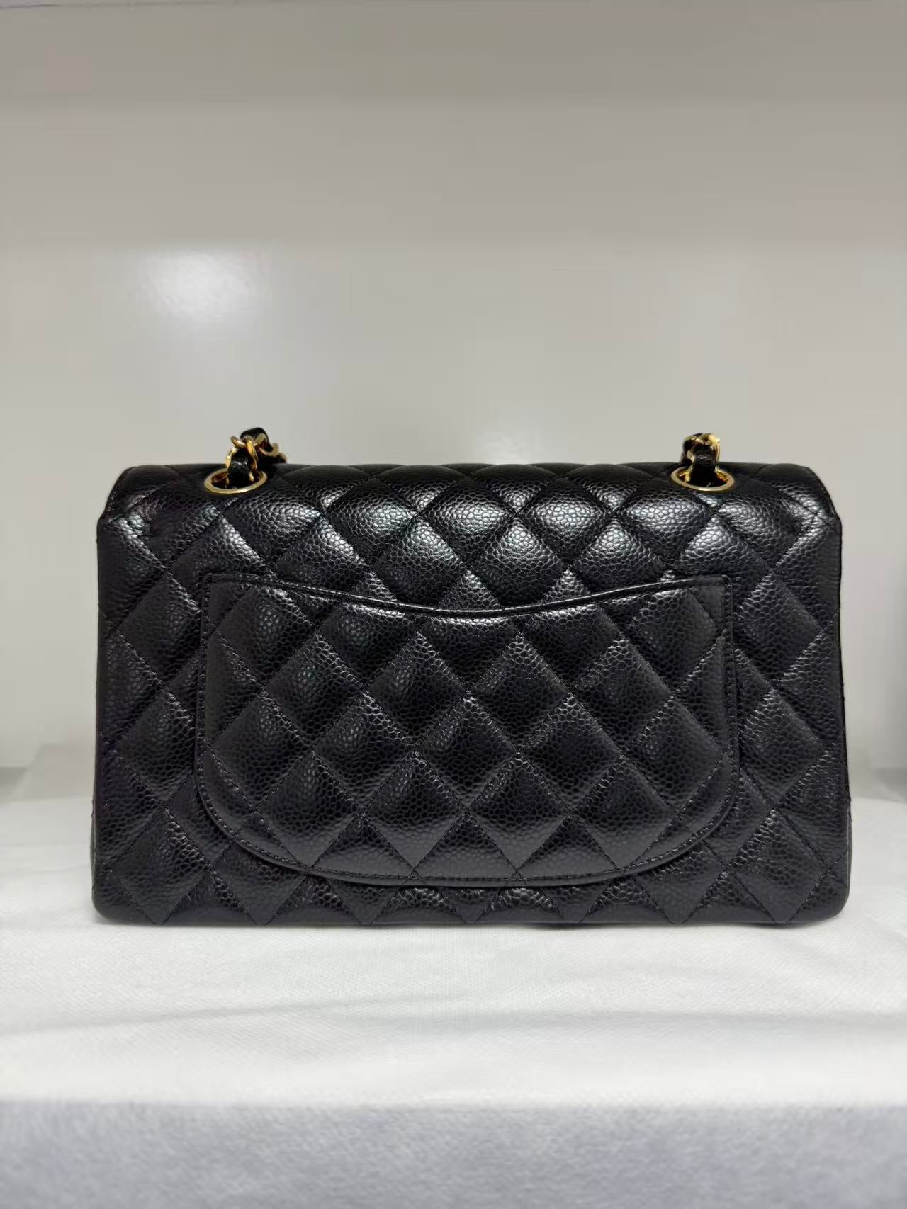 Pre-owned Certified Chanel Small CF Classic Double Flap Black Caviar Leather with Golden Hardware, 2022 Microchipped, w/ full set