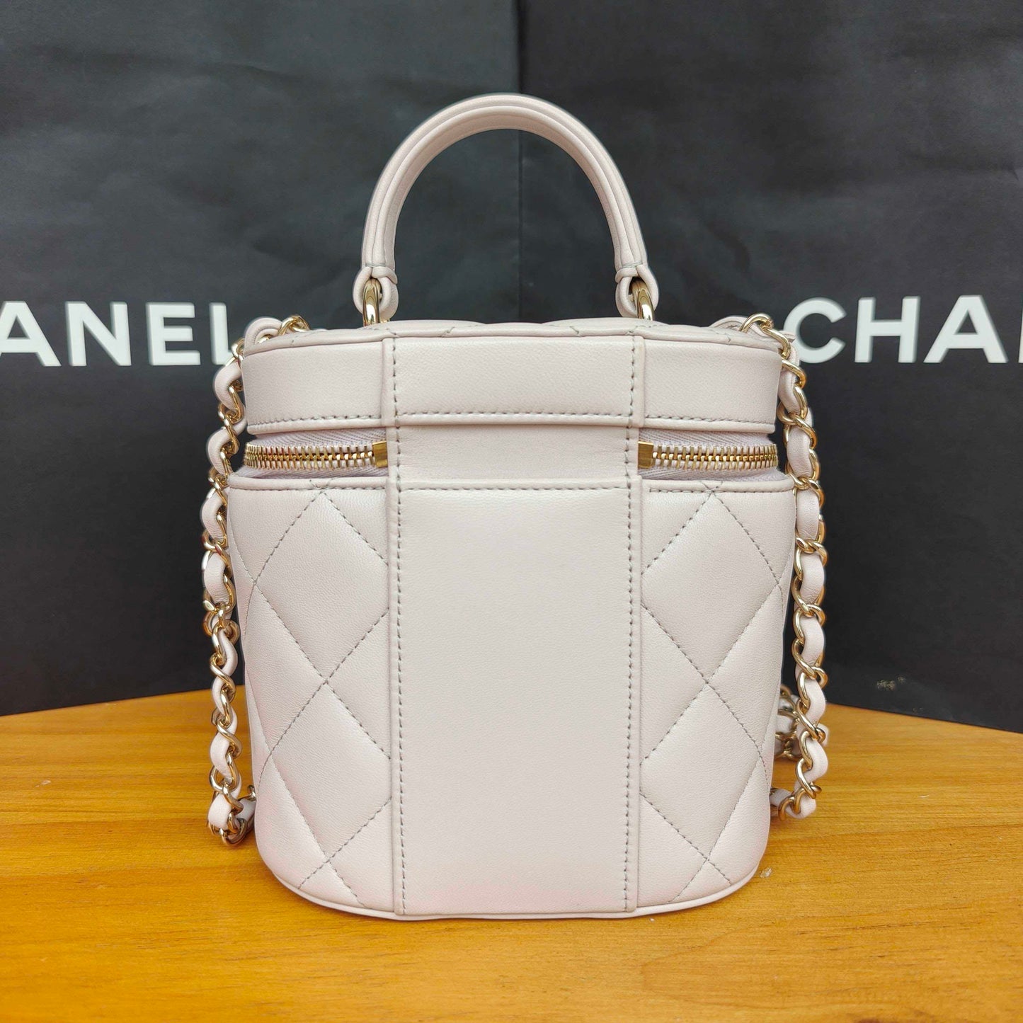 Pre-owned Certified Chanel Trendy CC Vanity Bag White Lilac Lambskin Golden Hardware, 2020-2021, w/ card, dust bag