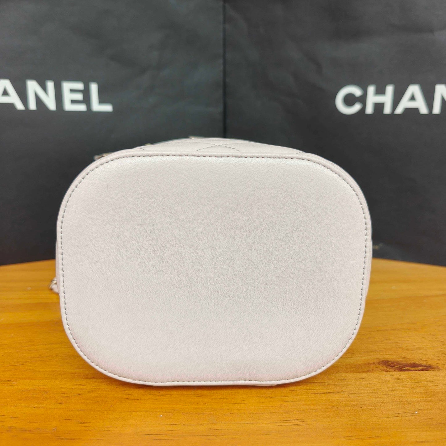 Pre-owned Certified Chanel Trendy CC Vanity Bag White Lilac Lambskin Golden Hardware, 2020-2021, w/ card, dust bag