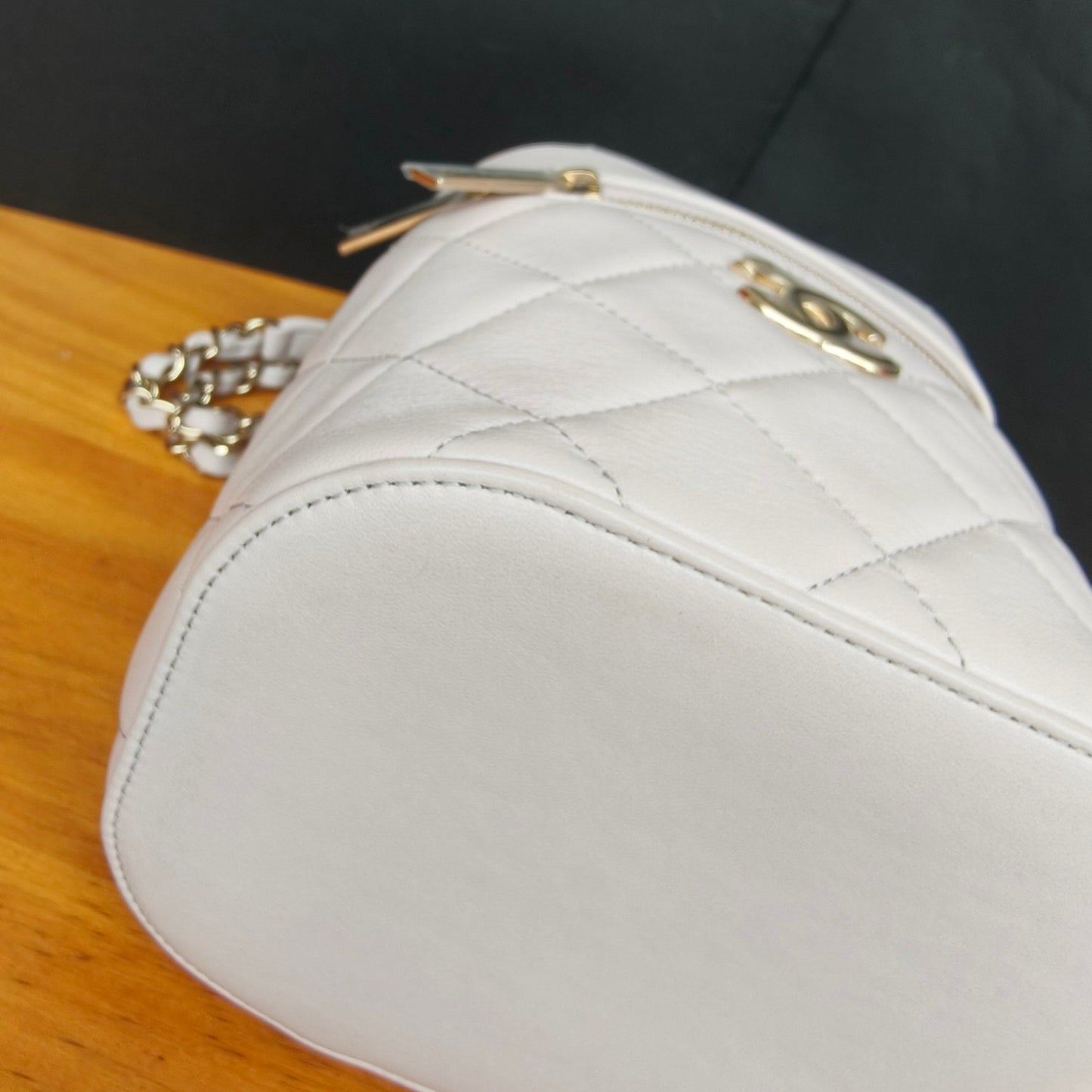 Pre-owned Certified Chanel Trendy CC Vanity Bag White Lilac Lambskin Golden Hardware, 2020-2021, w/ card, dust bag