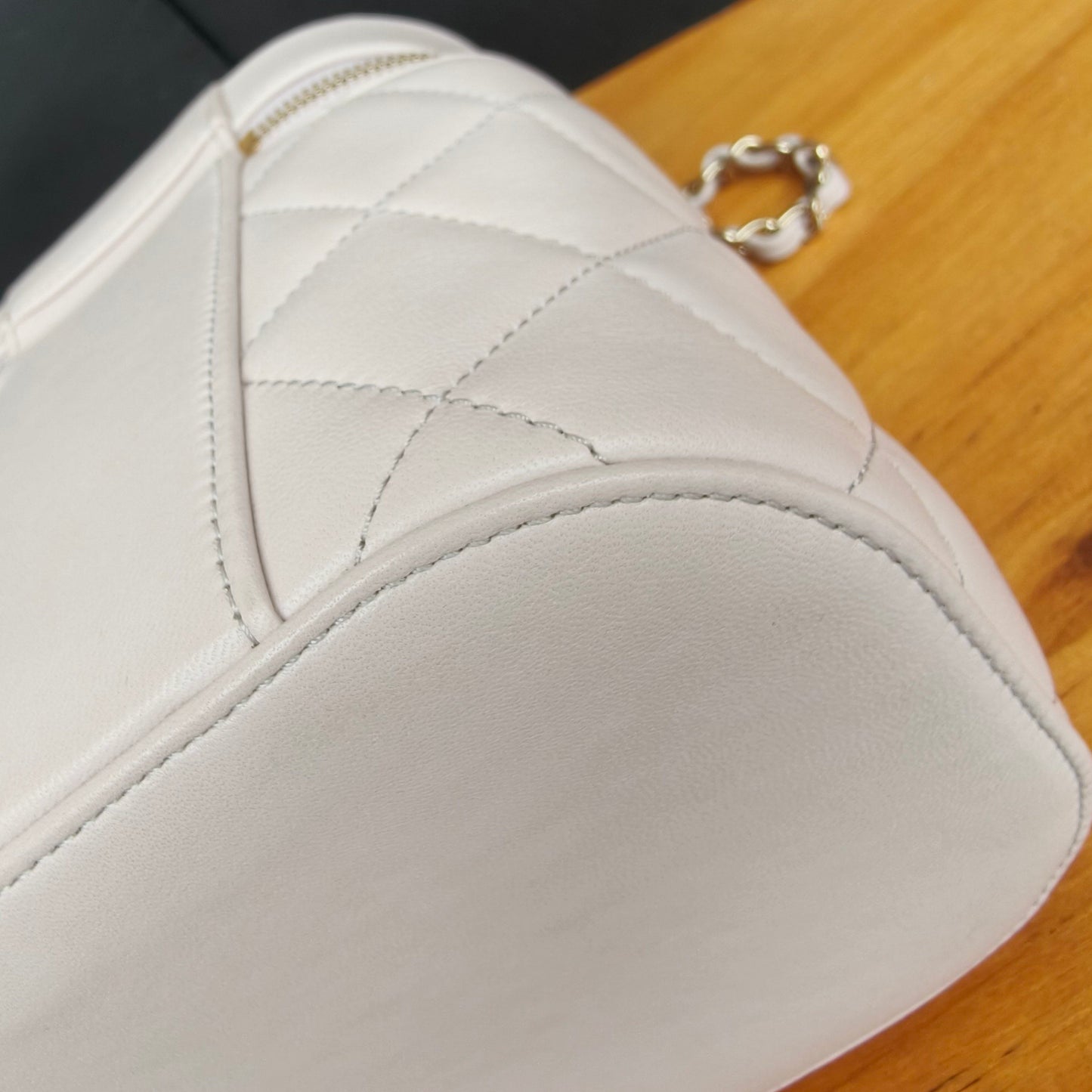 Pre-owned Certified Chanel Trendy CC Vanity Bag White Lilac Lambskin Golden Hardware, 2020-2021, w/ card, dust bag