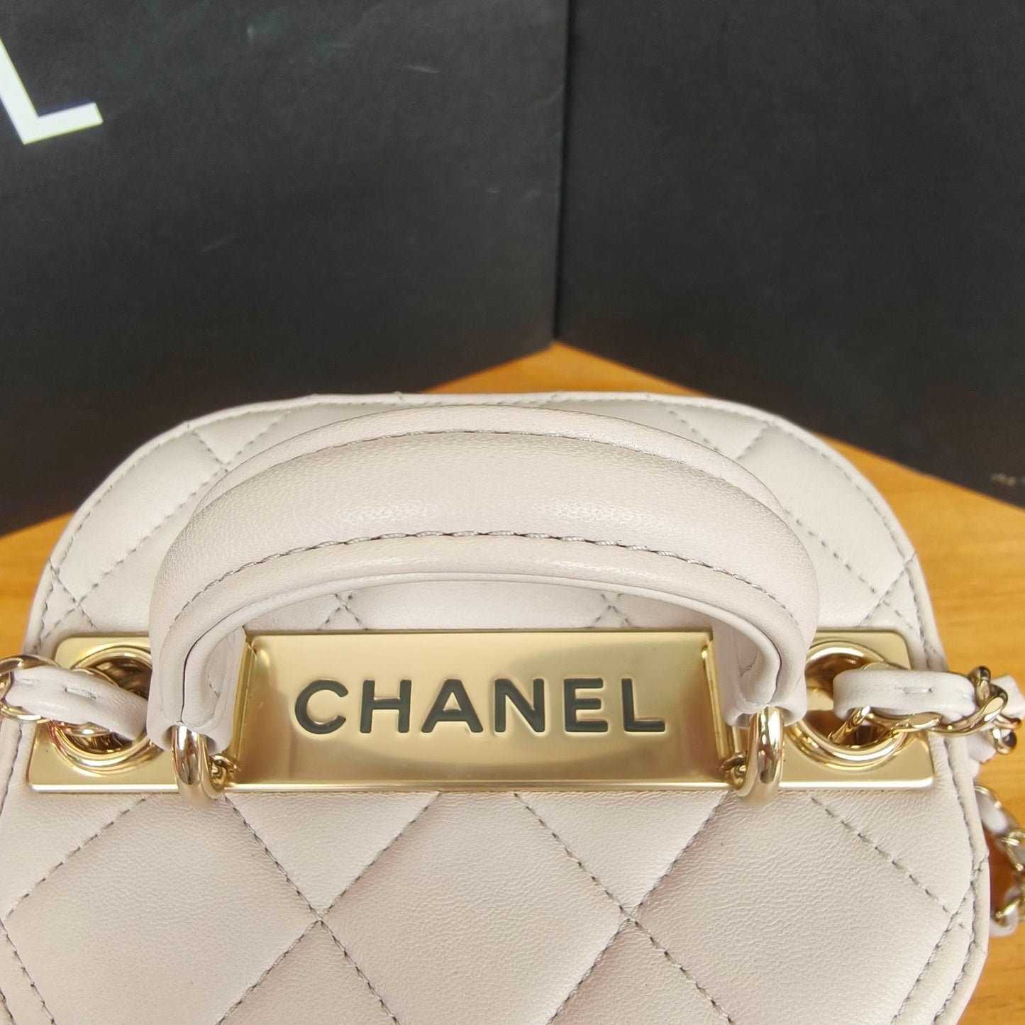 Pre-owned Certified Chanel Trendy CC Vanity Bag White Lilac Lambskin Golden Hardware, 2020-2021, w/ card, dust bag