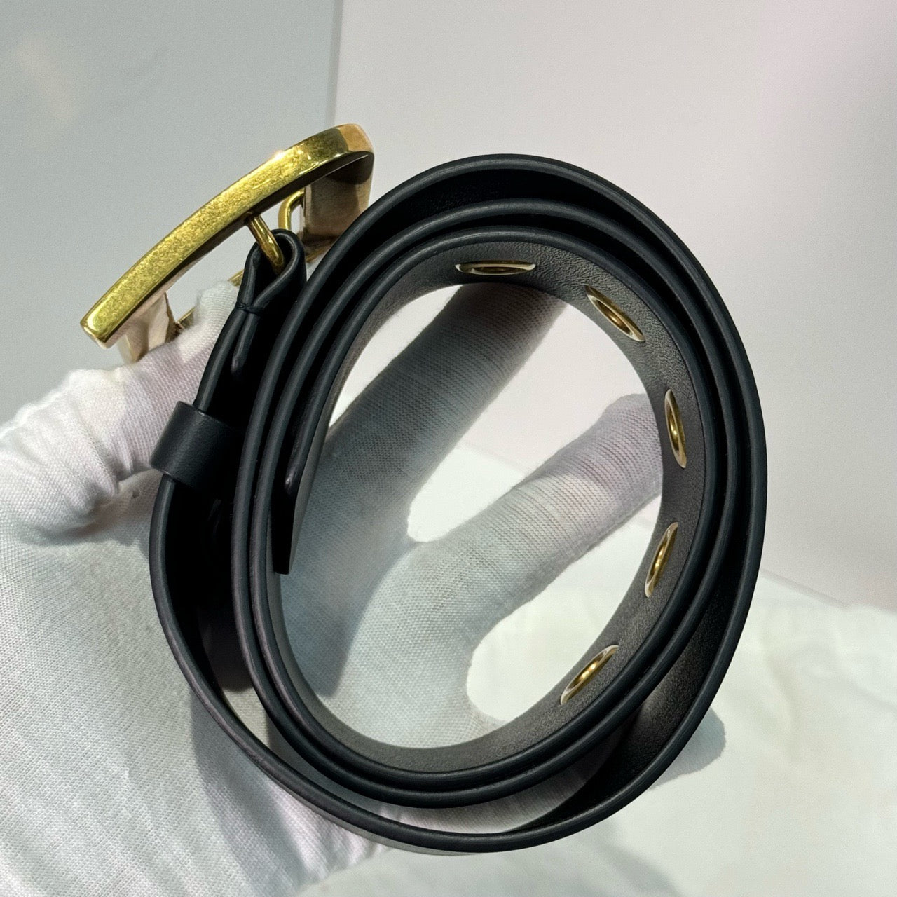 Pre-owned Certified Dior Diorquake Belt in Black Calfskin with Golden Hardware, Size 80, w/ dust bag