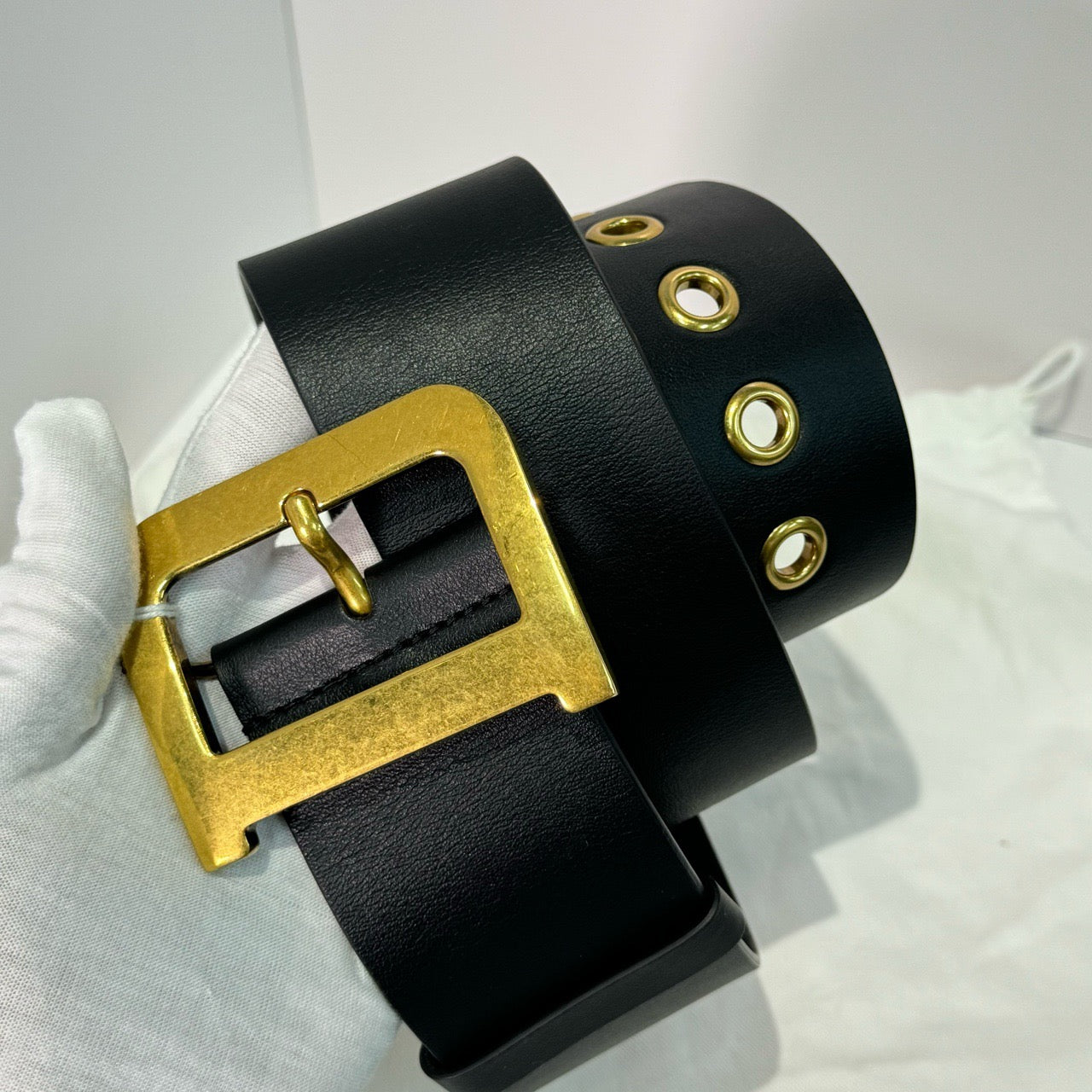 Pre-owned Certified Dior Diorquake Belt in Black Calfskin with Golden Hardware, Size 80, w/ dust bag