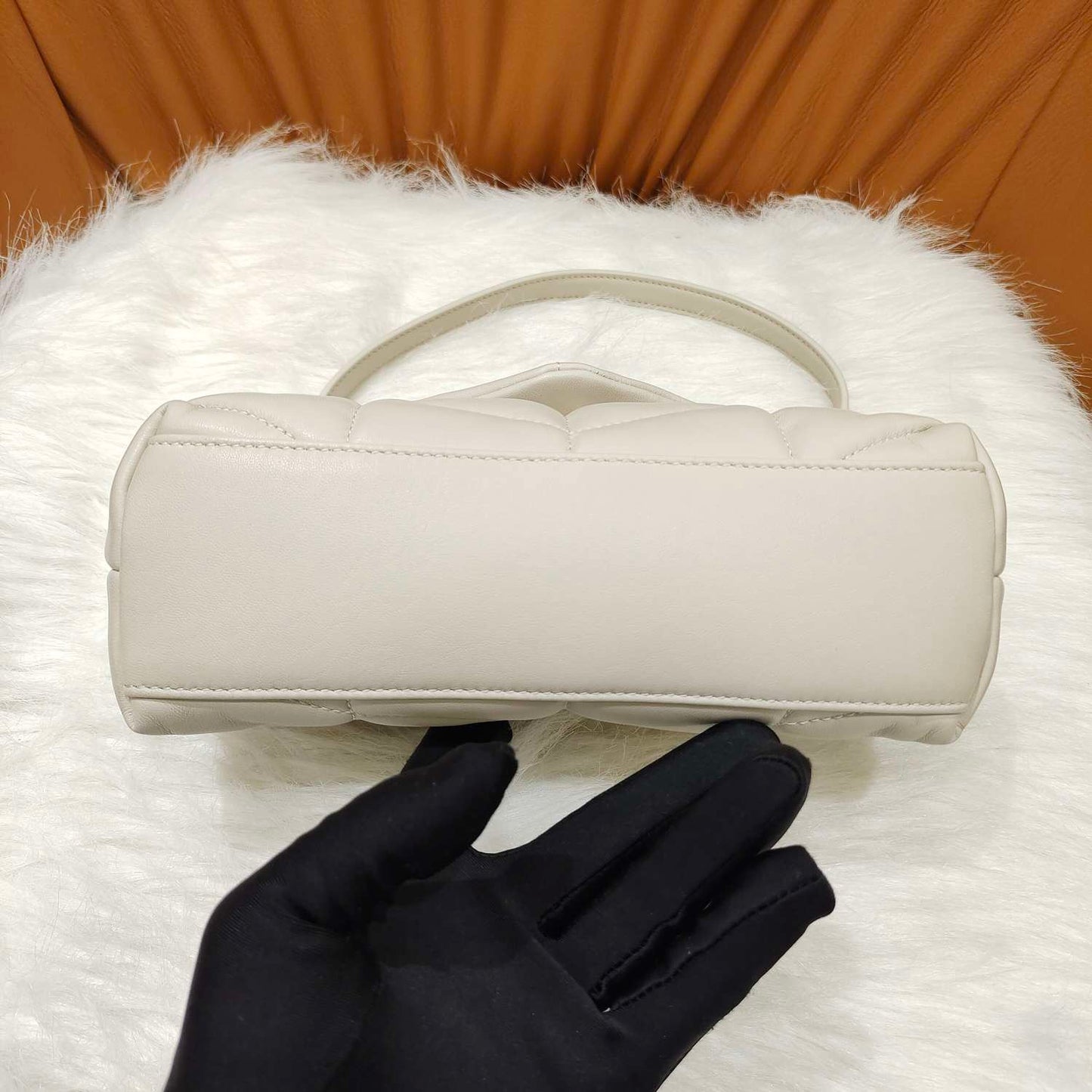 Pre-owned Certified YSL Saint Laurent Loulou Puffer Off White Lambskin Golden Hardware, 2023, w/ dust bag