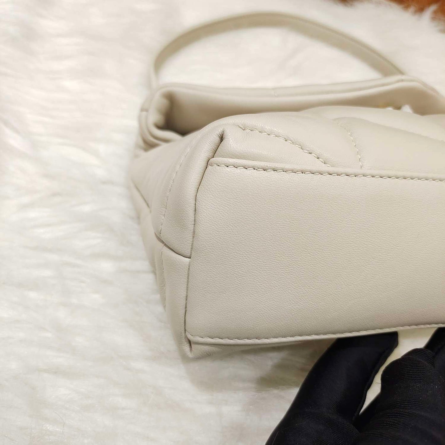 Pre-owned Certified YSL Saint Laurent Loulou Puffer Off White Lambskin Golden Hardware, 2023, w/ dust bag