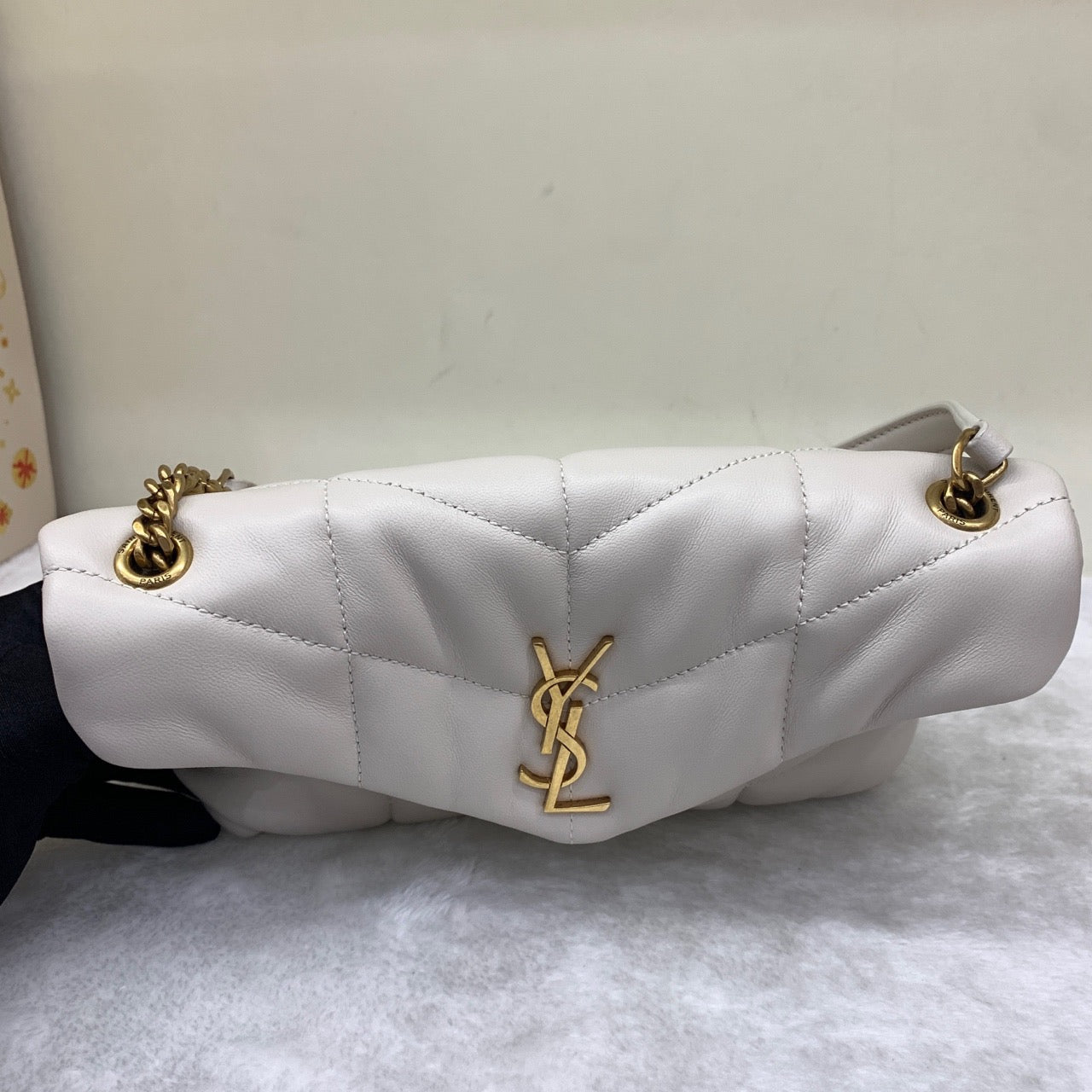 Pre-owned Certified YSL Saint Laurent Loulou Puffer Off White Lambskin Golden Hardware, 2023, w/ dust bag