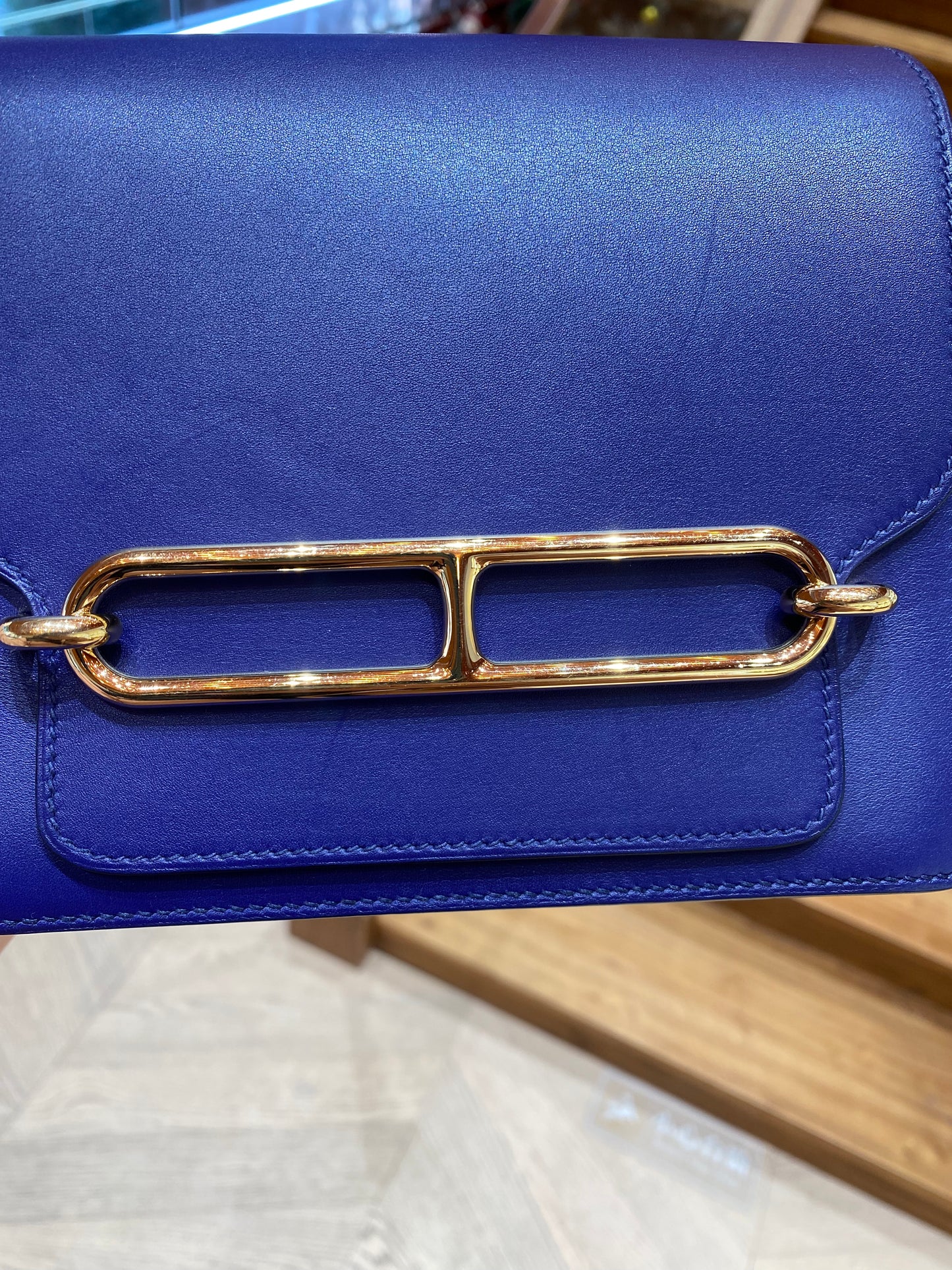 Pre-owned Hermes Roulis Mini M3 Ink Blue Swift Leather Golden Hardware, 2019
