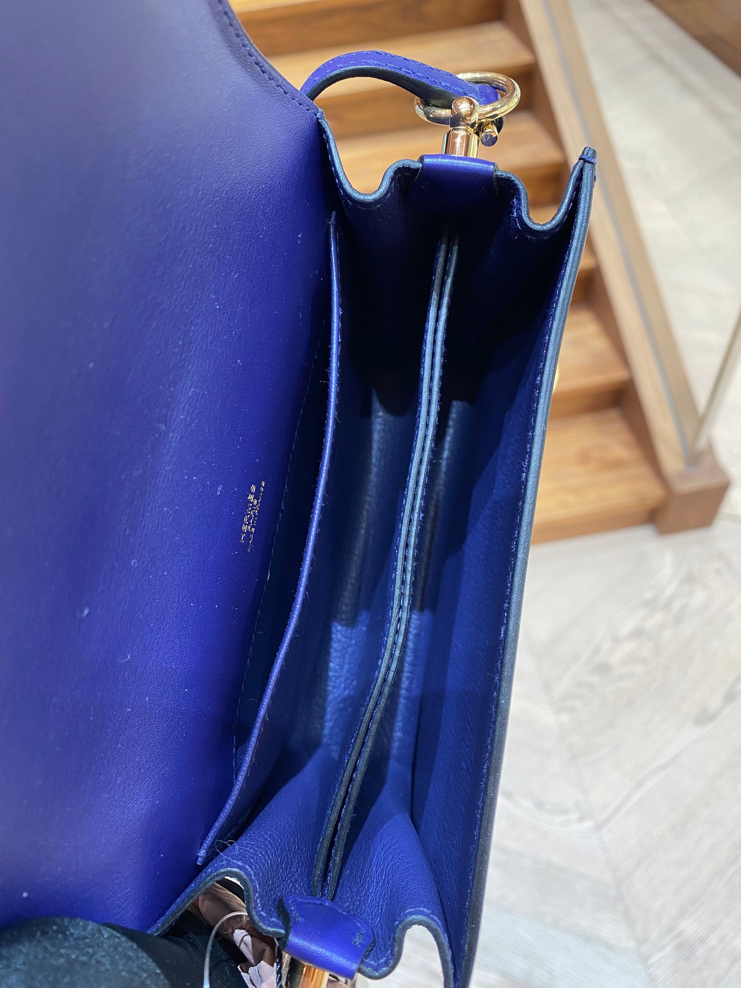 Pre-owned Hermes Roulis Mini M3 Ink Blue Swift Leather Golden Hardware, 2019