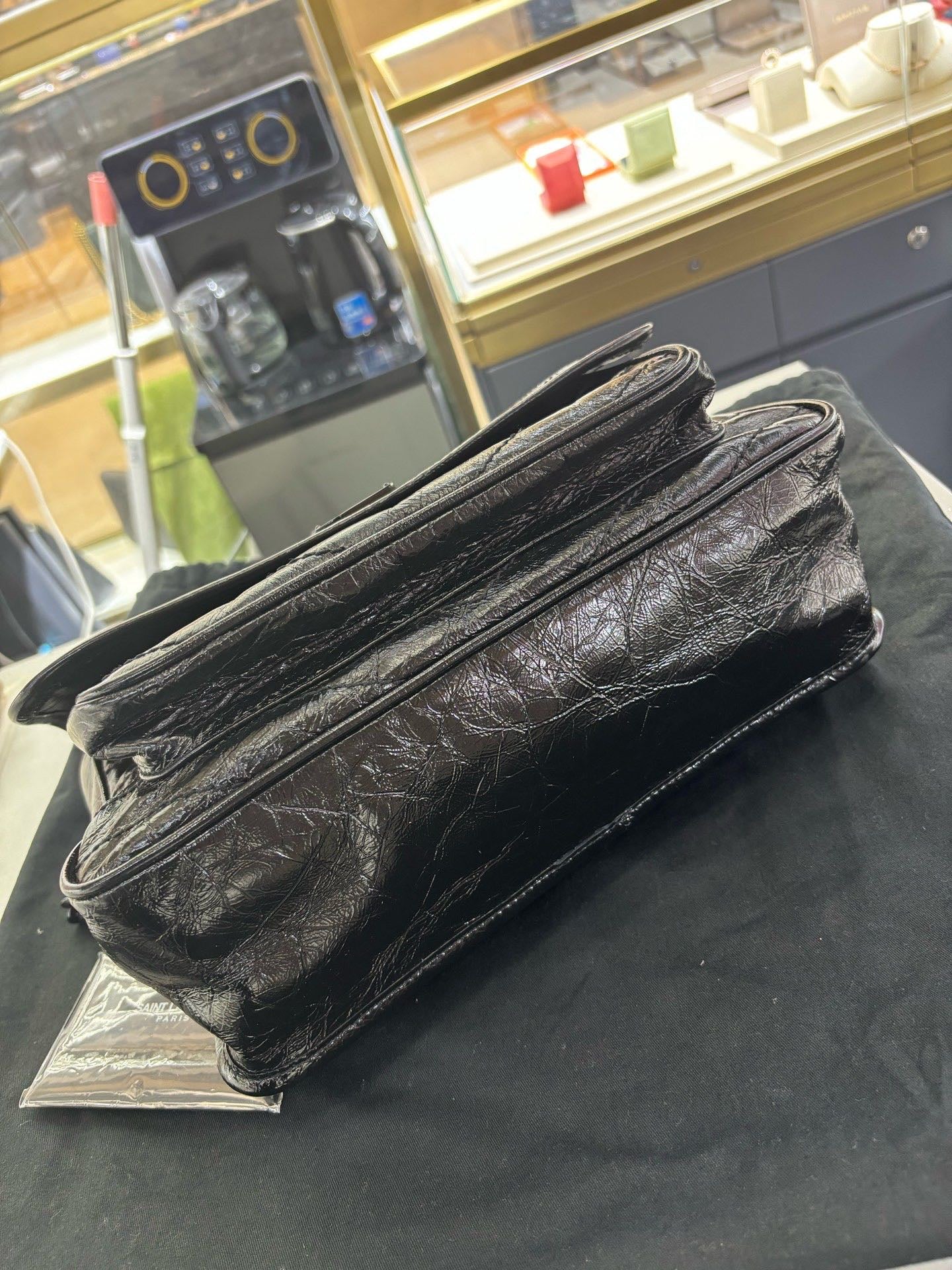 Pre-owned Certified Saint Laurent YSL Niki Medium So Black Shiny Vintage Calfskin, 2019, w/ dust bag