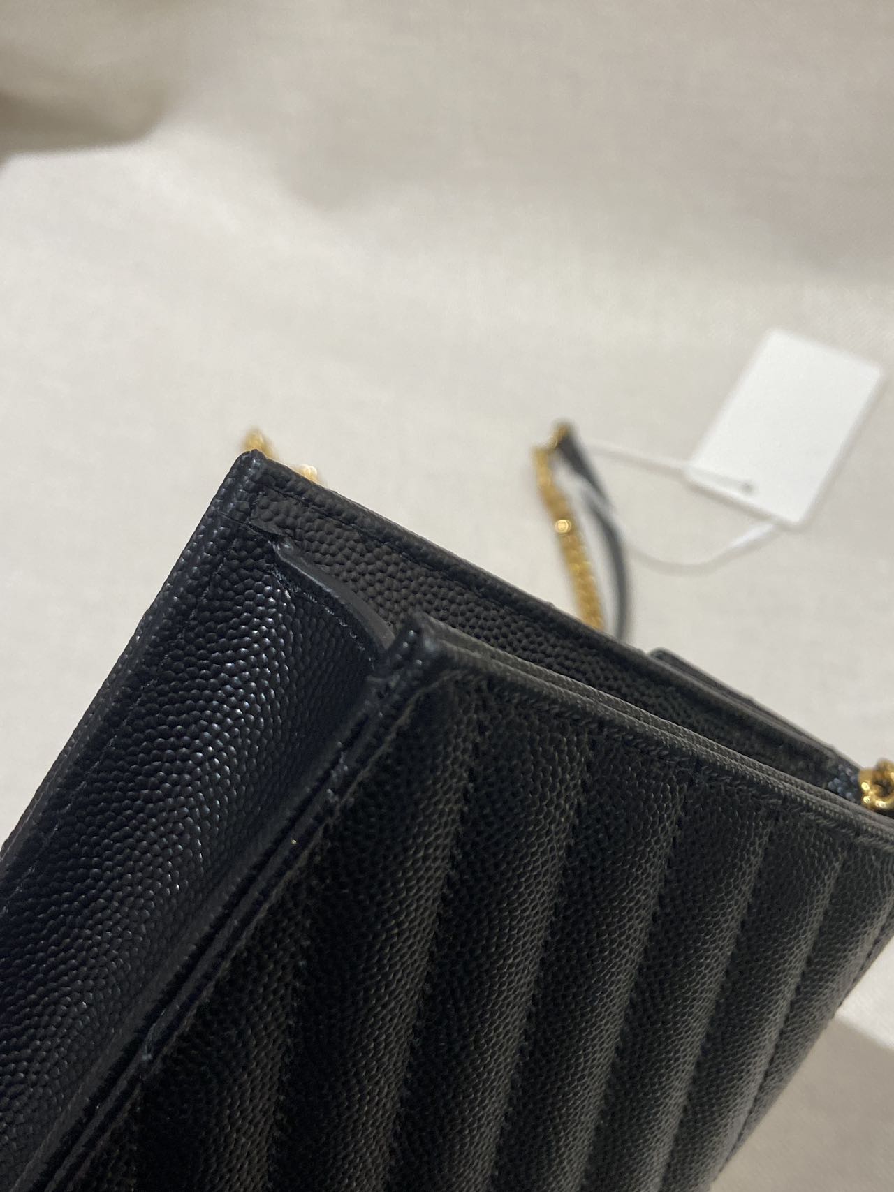 Pre-owned Certified YSL Saint Laurent Cassandre Envelope Chain Wallet in Black Caviar Leather with Golden Hardware, w/ dust bag